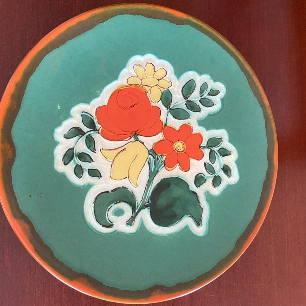 🖤 Vibrant Hand Painted Floral Plate Made in Germany Vintage MCM Folk Art